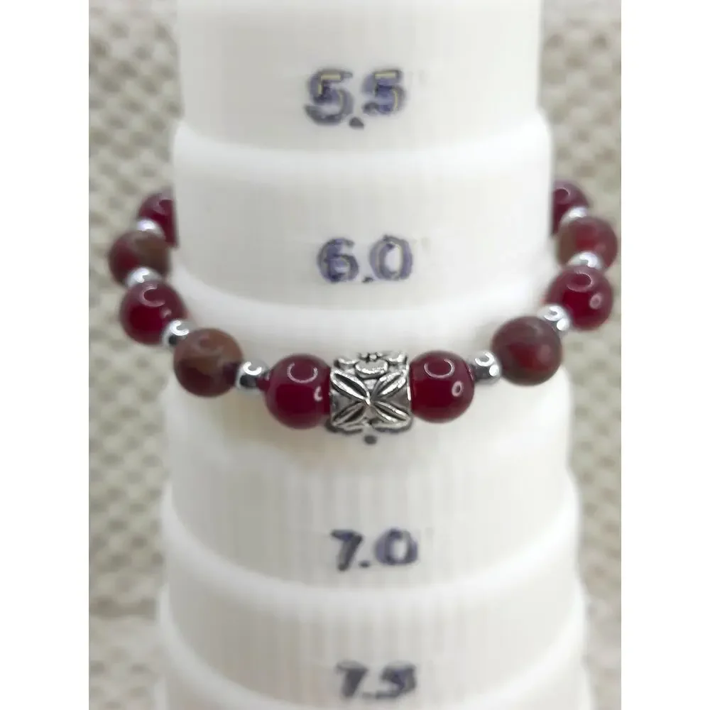 Artisan Apple Jasper Bracelet Natural Beaded Stretch Tibetan Silver Spacer NEW